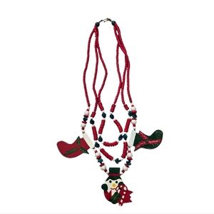 Vintage multi strand Christmas themed wooden necklace